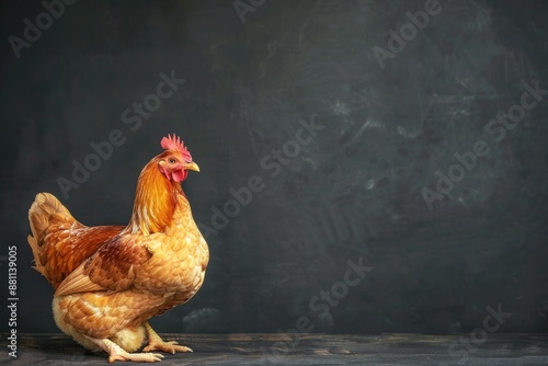 the beside view Serama Chicken, left side view, white copy space on right, isolated on black background