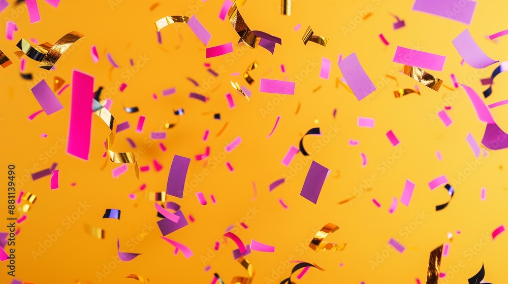 black purple and gold flying confetti on an orange color background for Halloween black purple and gold flying confetti on an orange color background for Halloween