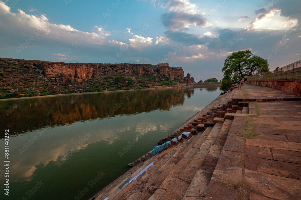 Fototapeta premium sunset over the agastyalake badami karnataka
