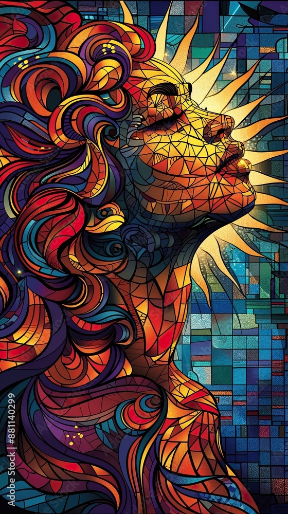 A woman with long red hair is looking up at the sun A woman with long red hair is looking up at the sun