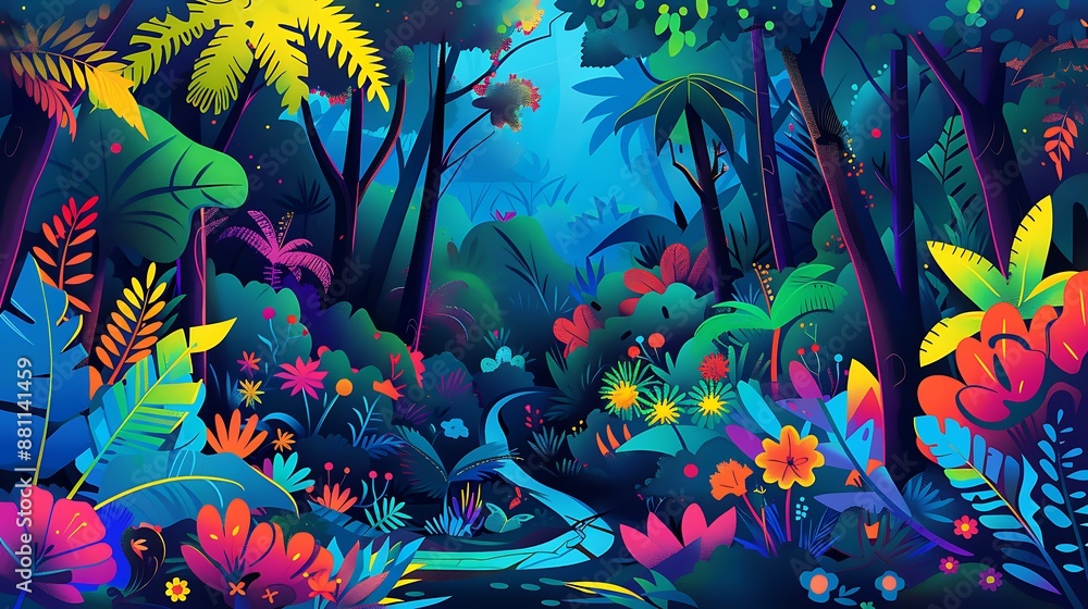Enchanted Jungle Path with Vibrant Flora and Fauna Enchanted Jungle Path with Vibrant Flora and Fauna