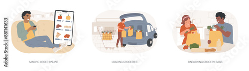Curbside pickup at a grocery store isolated cartoon vector illustrations se