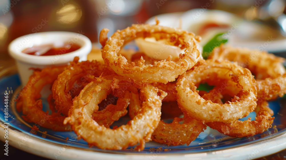 Crispy onion rings, perfect for snacking or as a side dish. Crispy onion rings, perfect for snacking or as a side dish.