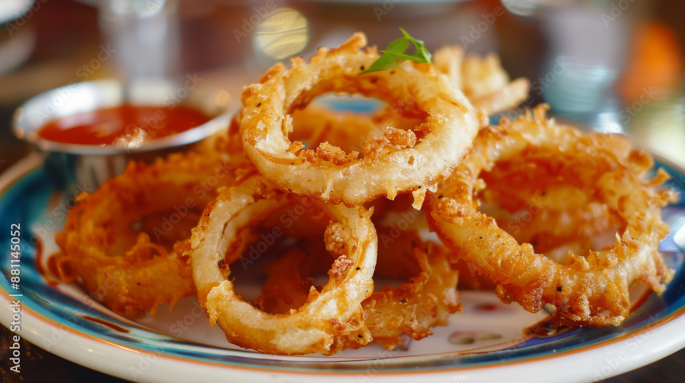 Crispy onion rings, perfect for snacking or as a side dish. Crispy onion rings, perfect for snacking or as a side dish.