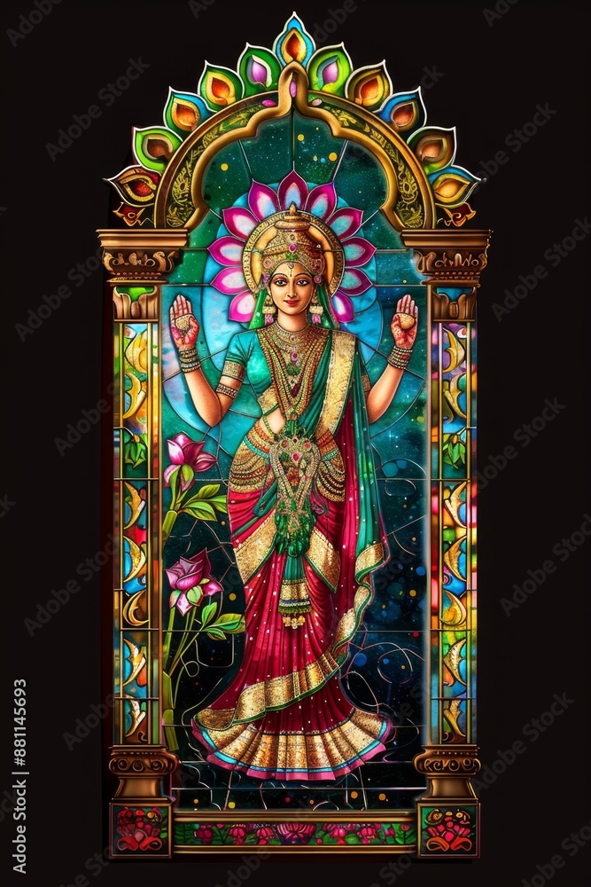 Fototapeta premium Radiant Goddess Lakshmi Stained Glass Artwork