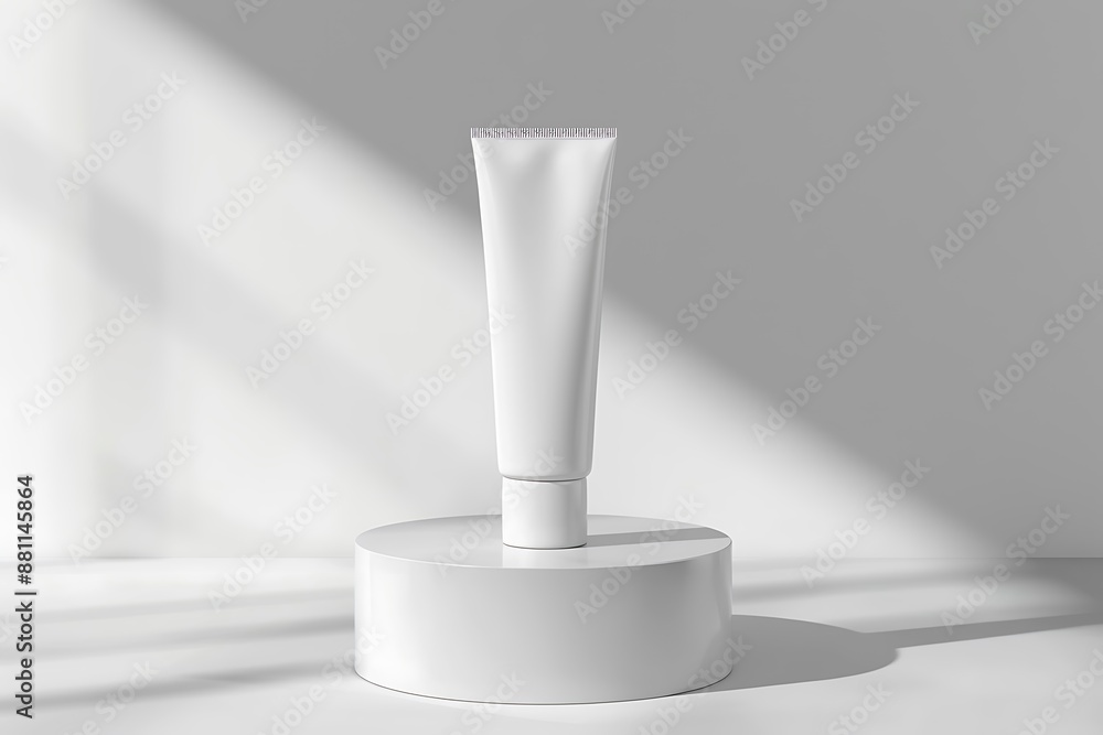 D rendering of a blank cosmetic tube on a podium with soft shadows D rendering of a blank cosmetic tube on a podium with soft shadows