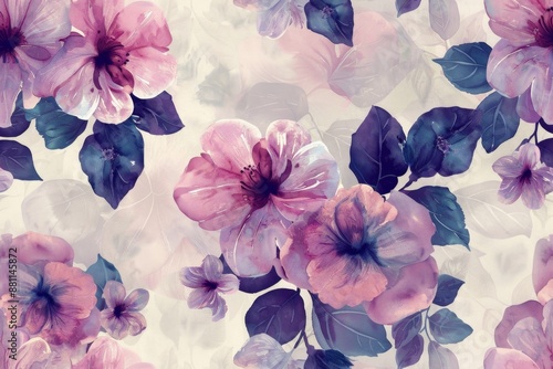 Elegant Floral Pattern with Transparent Blossoms and Leaves