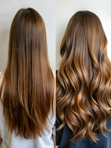 Beautiful hair. hair coloring. dyed hair in a beauty salon. before and after hair coloring