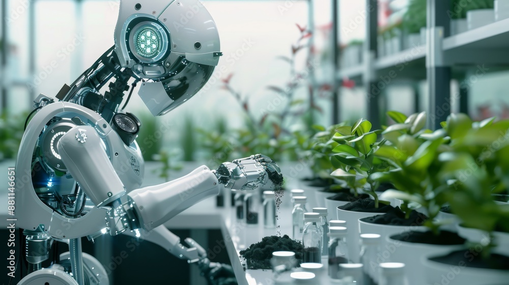Robotic Arm Planting Seeds in High-Tech Greenhouse Robotic Arm Planting Seeds in High-Tech Greenhouse