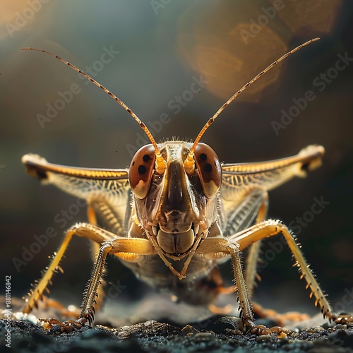 Closeup portrait of a grasshopper with intricate details photo