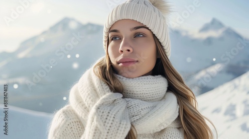 Serene Winter Portrait - Young Woman Embracing Snowy Weather