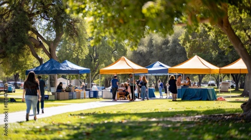 Fototapeta Naklejka Na Ścianę i Meble -  Vibrant Outdoor Market Day at a Sunny Park