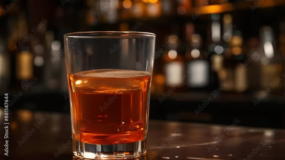 Pouring drink from bottle into glass at bar. Concept Liquid pouring, drink preparation, bartender skills, glass filling skills, bar atmosphere Pouring drink from bottle into glass at bar. Concept Liquid pouring, drink preparation, bartender skills, glass filling skills, bar atmosphere