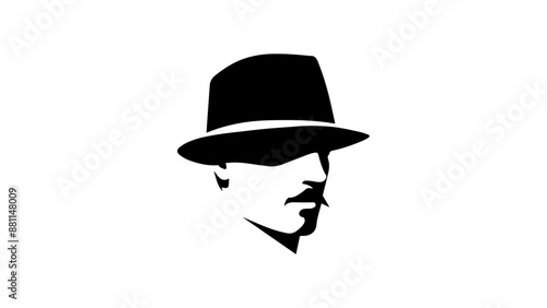 simple shape of a person with hat with eyes hidden in shadow of a hat