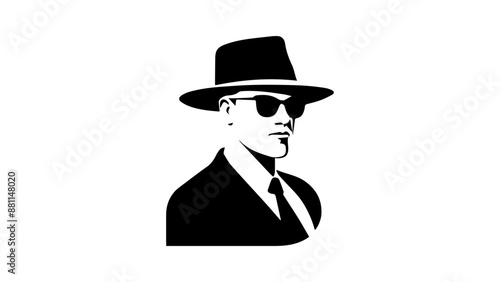 person with hat and black glasses in suite and tie, shape of a gangster person in vector