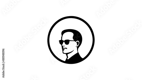 simple silhouette of a person with glasses in circle sign