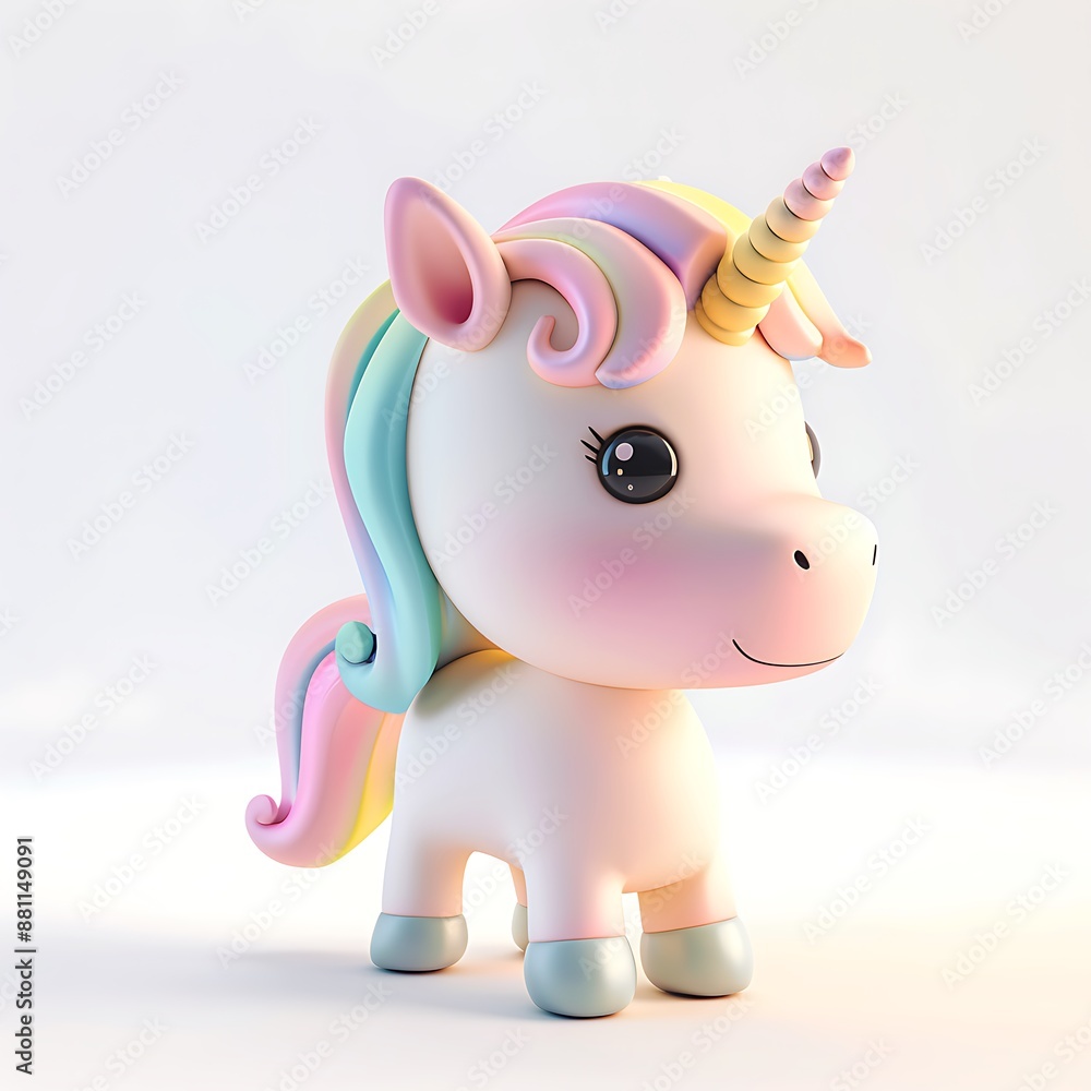 Adorable D illustration of a unicorn with rainbow mane and tail Adorable D illustration of a unicorn with rainbow mane and tail