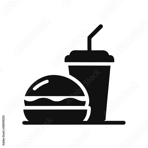 burger and soda or cola drink silhouette, isolated symbol on a white background 