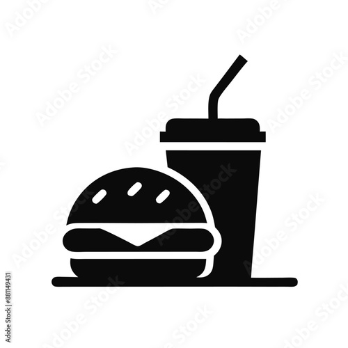 burger and soda or cola drink silhouette, isolated symbol on a white background 