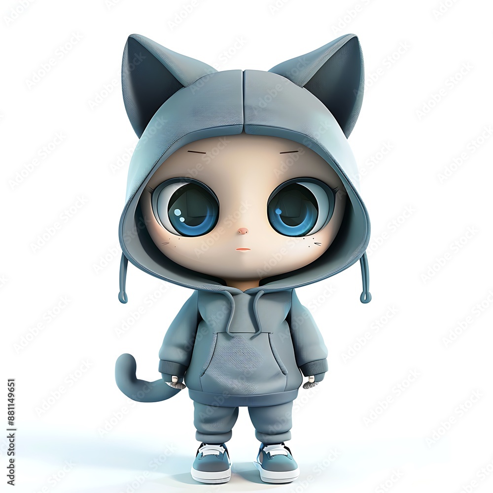Adorable D cartoon cateared boy in a gray hoodie and sweatpants Adorable D cartoon cateared boy in a gray hoodie and sweatpants