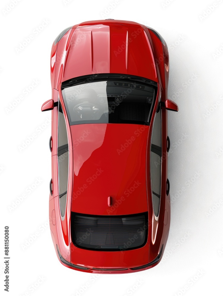 Fototapeta premium A high-angle shot of a bright red sports car on a road or track, suitable for automotive or racing themed designs