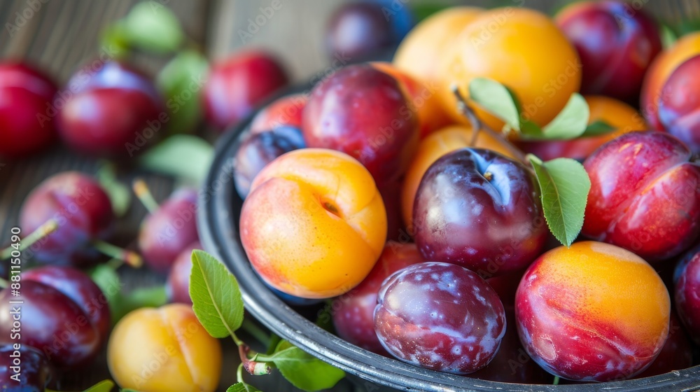 Fresh Summer Stone Fruits Assortment on Rustic Table Fresh Summer Stone Fruits Assortment on Rustic Table