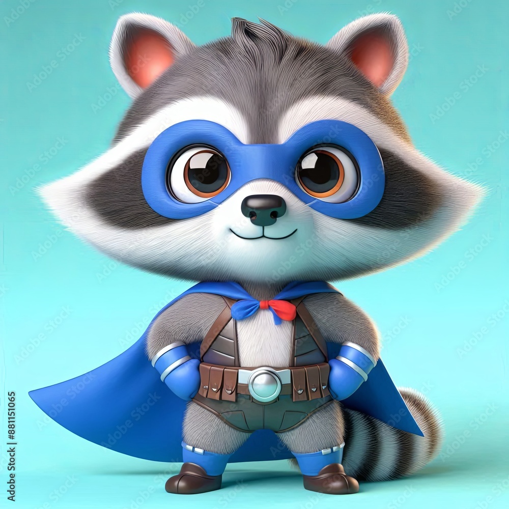 Fototapeta premium cute hero racoon Cartoon 3d Genearive AI
