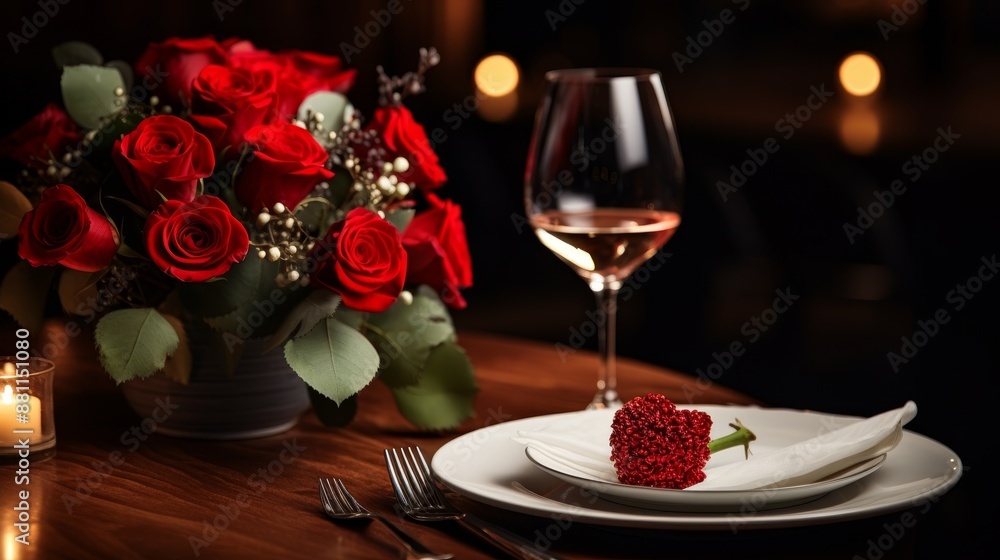 Elegant wedding menu invitation card mockup on luxurious fine dining table setting Elegant wedding menu invitation card mockup on luxurious fine dining table setting