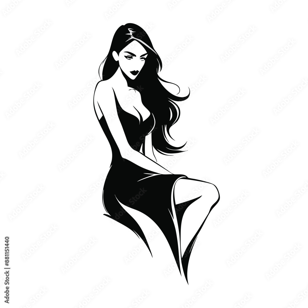 female silhouette sitting woman, isolated on a white background female silhouette sitting woman, isolated on a white background