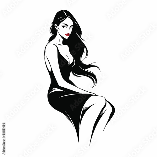 female silhouette sitting woman, isolated on a white background 