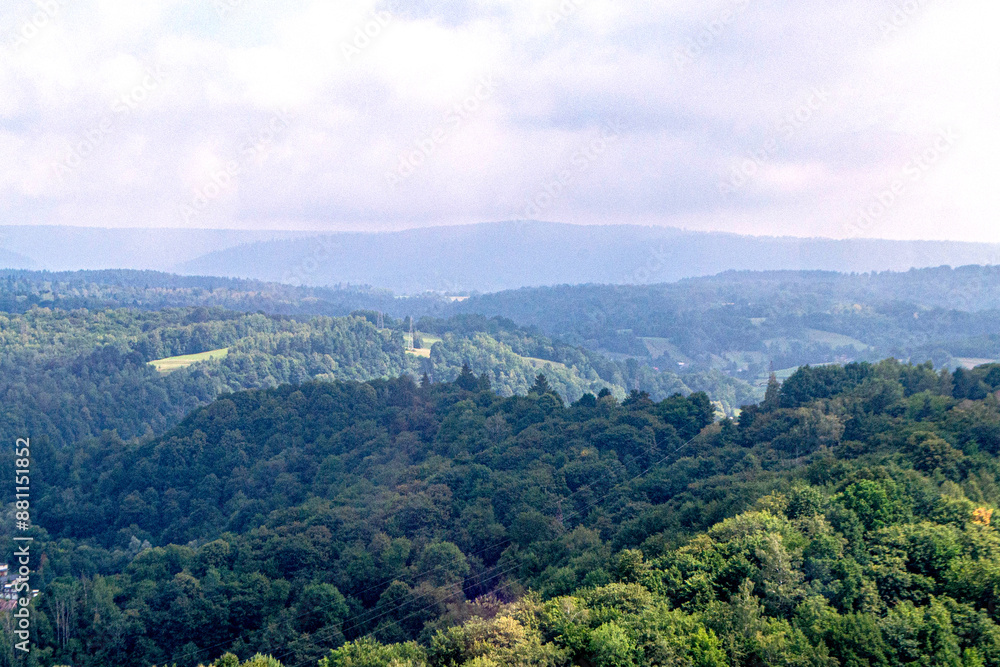 Naklejka premium Mountains during sunset. Beautiful natural landscape in the summer time