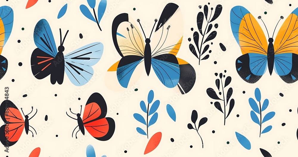 Colorful butterflies and leaves seamless pattern Colorful butterflies and leaves seamless pattern