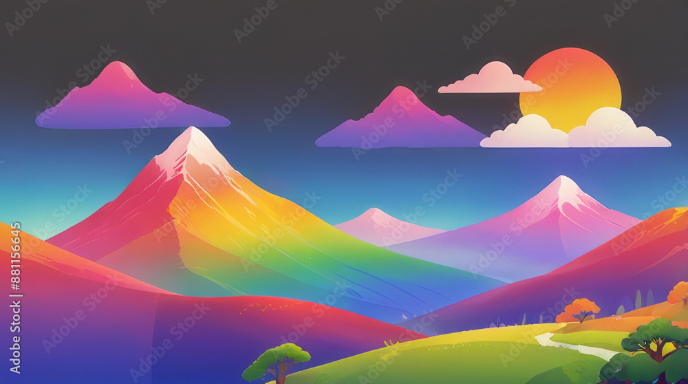 Vibrant and Colorful Mountain Landscape with Scenic Views Vibrant and Colorful Mountain Landscape with Scenic Views