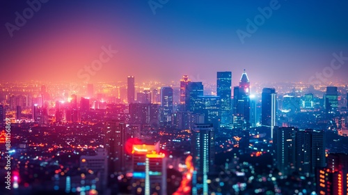 Wallpaper Mural Aerial view of a city skyline at night with illuminated skyscrapers and vibrant lights Torontodigital.ca