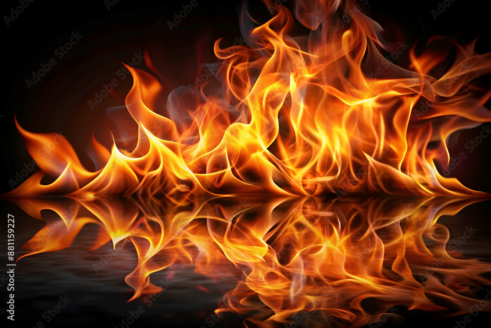 Fototapeta premium A close up of a fire with its reflection in the water