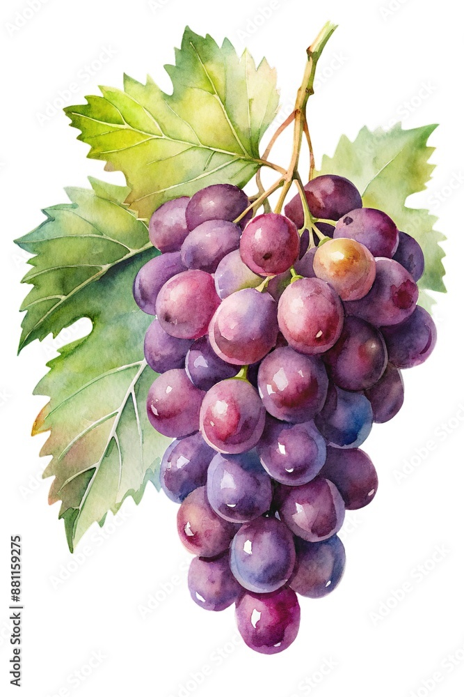 Fototapeta premium Dark blue grape with leaves isolated on white background. With clipping path. Full depth of field.