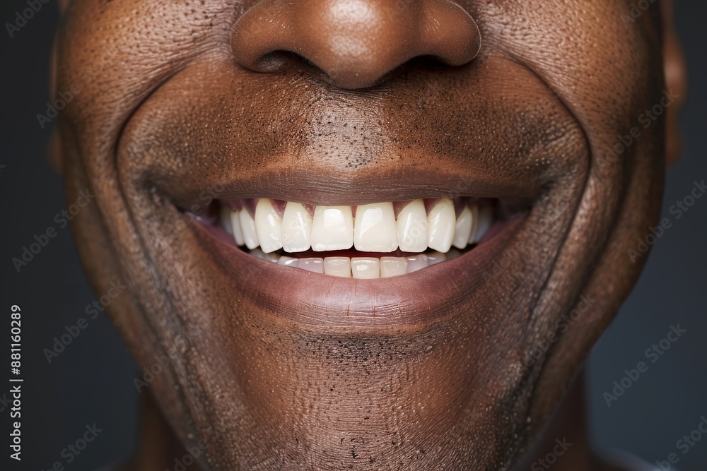 A close-up shot of a man's smile, revealing a row of perfectly aligned, white teeth. A close-up shot of a man's smile, revealing a row of perfectly aligned, white teeth.