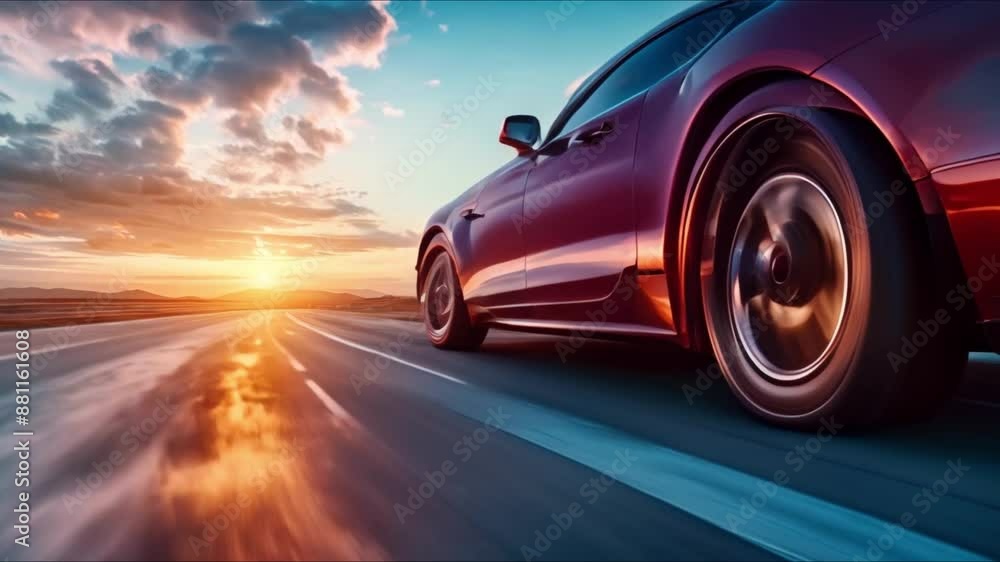 Car speeding on road at sunset low angle shot emphasizing motion. Concept Car Photography, Speeding Vehicles, Sunset Scenery, Low Angle Shots, Motion Blur Car speeding on road at sunset low angle shot emphasizing motion. Concept Car Photography, Speeding Vehicles, Sunset Scenery, Low Angle Shots, Motion Blur