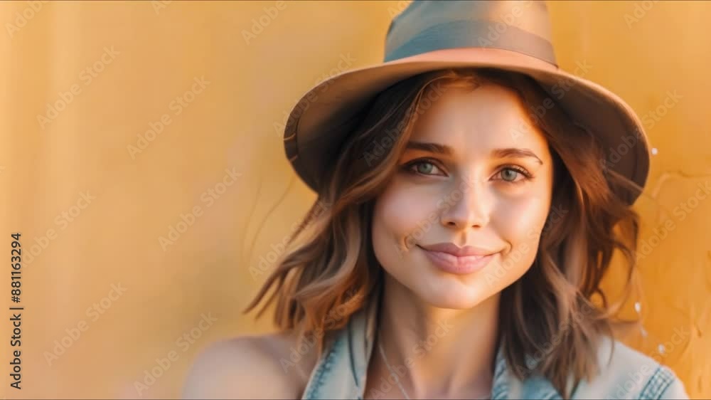 Portrait of a Happy Young Woman in Casual Attire Against a Yellow Background. Concept Portrait Photography, Casual Attire, Yellow Background, Young Woman, Happy Expression Portrait of a Happy Young Woman in Casual Attire Against a Yellow Background. Concept Portrait Photography, Casual Attire, Yellow Background, Young Woman, Happy Expression