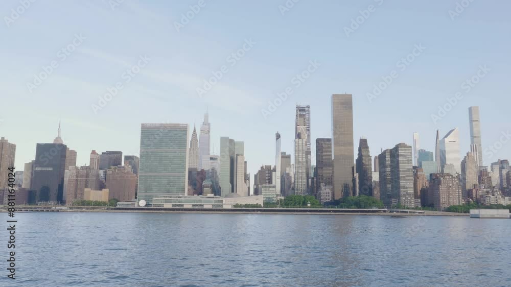 Handheld shot of The East River and The Manhattan skyline Handheld shot of The East River and The Manhattan skyline