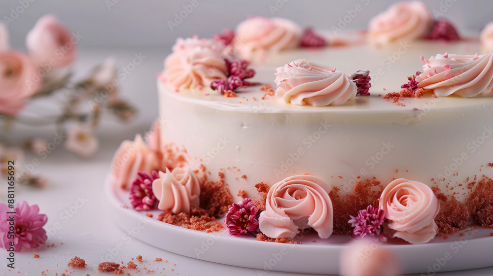 cake Marie Antuanette. Pink cake with pink frosting, cake pops, meringues, roses cake Marie Antuanette. Pink cake with pink frosting, cake pops, meringues, roses