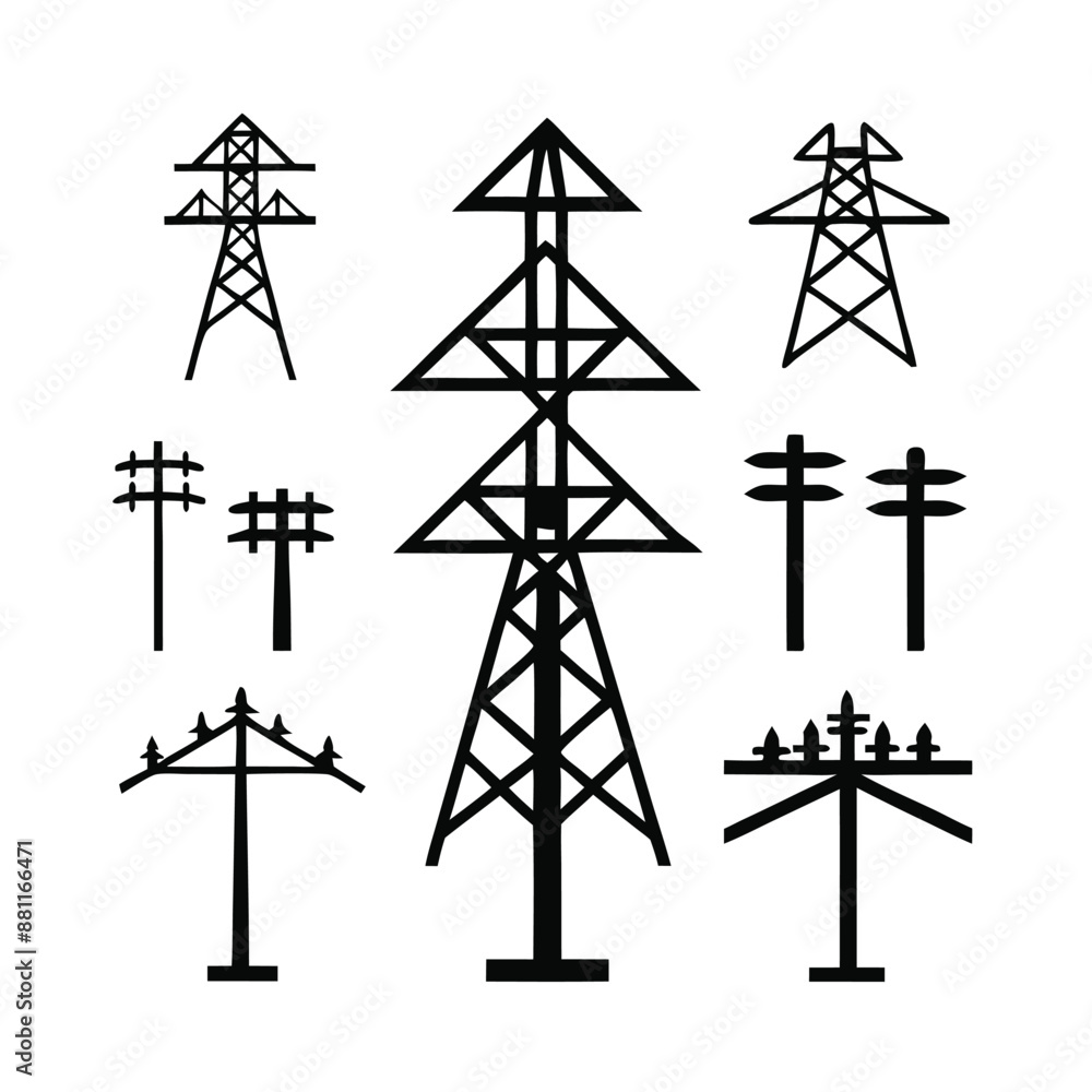 power line icon and logo isolated on a white background power line icon and logo isolated on a white background