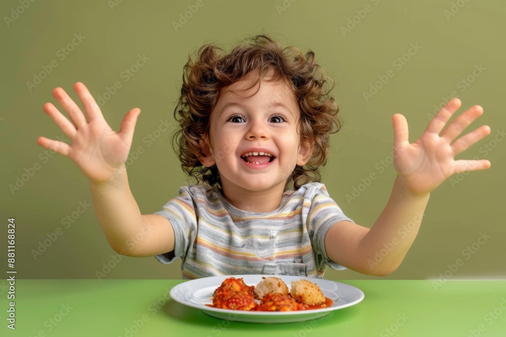 Smiling toddler curly hair spreads happiness mealtime. Young boy curly locks and smiling face looks ready meal. Universal joy of mealtime anticipation. Smiling toddler curly hair spreads happiness mealtime. Young boy curly locks and smiling face looks ready meal. Universal joy of mealtime anticipation.