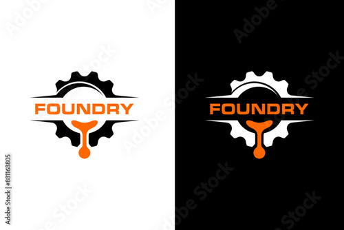 Foundry with Gear Logo Design, Foundry with Metal Casting Gear Logo Design