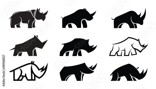 Creative black rhinoceros collection logo design vector symbol illustration stock