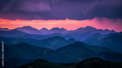 sunset surrounded by mountains and purple sky