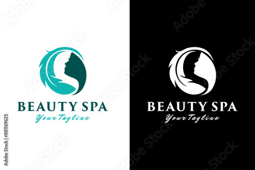 Beauty Woman with Feather Logo Design