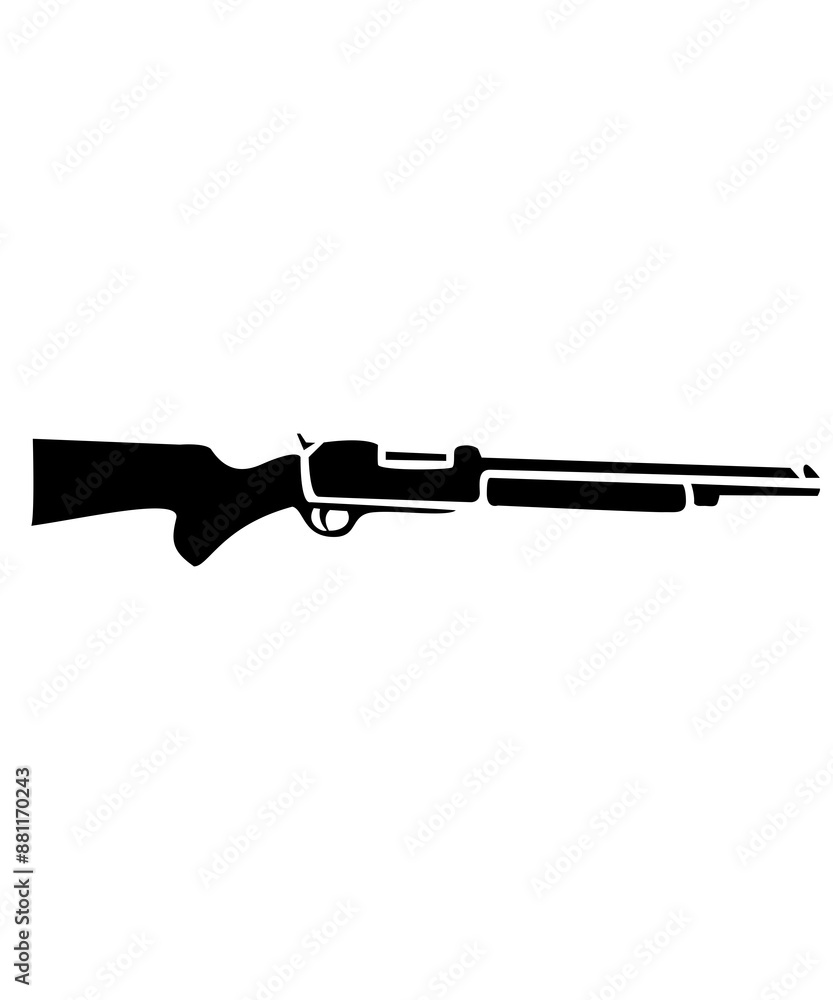 black rifle gun icon silhouette isolated on white, resembling sniper, shotgun, weapon, military, crime, danger, hunting black rifle gun icon silhouette isolated on white, resembling sniper, shotgun, weapon, military, crime, danger, hunting