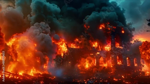 Viking barbarians raid a burning medieval village in immersive D animation. Concept Animation, Viking, Barbarians, Medieval, Village