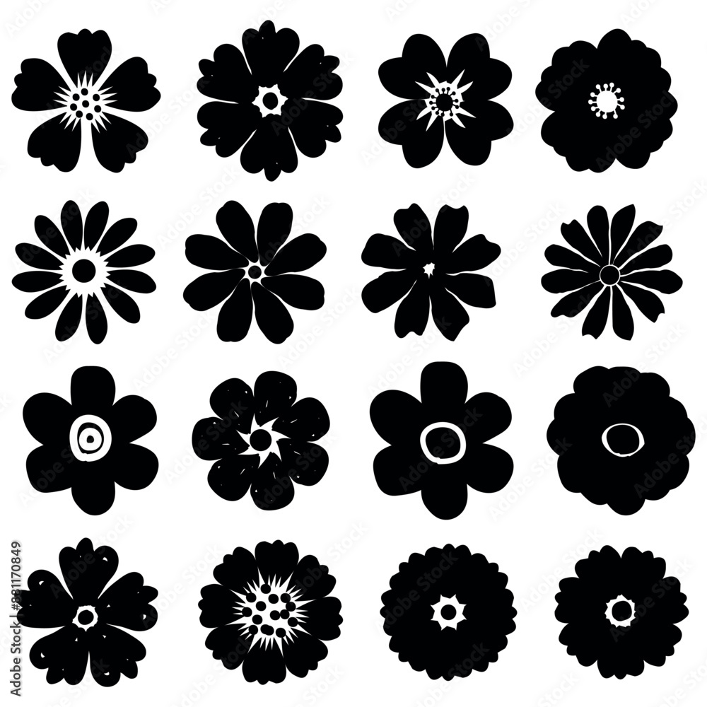 Silhouettes Flower icon set , Abstract botanical flower icon.vector botany floral design. Silhouettes Flower icon set , Abstract botanical flower icon.vector botany floral design.